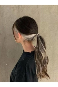 Gri Renk Çıt Çıt Yan Postiş 48 cm Gri Renk Çıtçıt Two Toned Hair